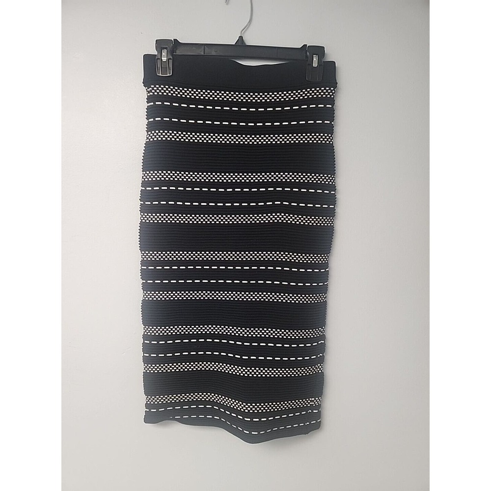 Eva Mendez NY&CO Womens S Bodycon‎ Stretch Pencil Skirt Back Slit Black White